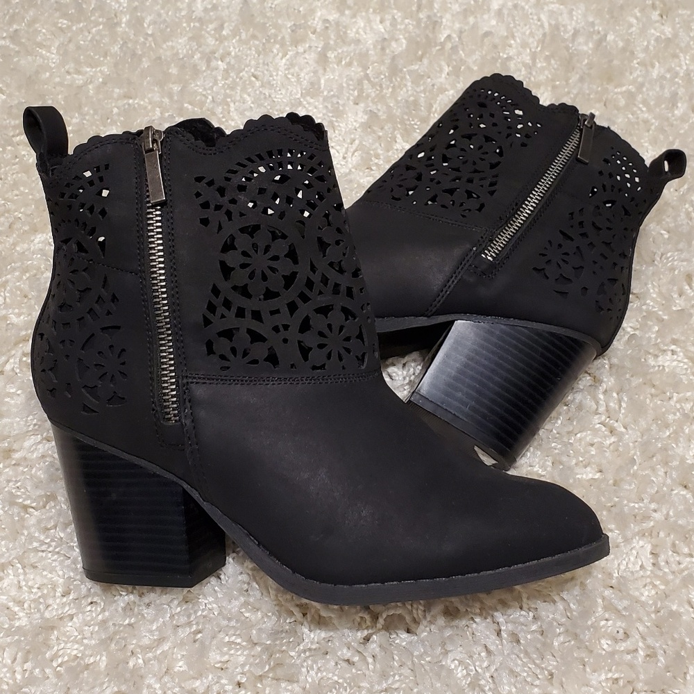 Laser cut lace top booties